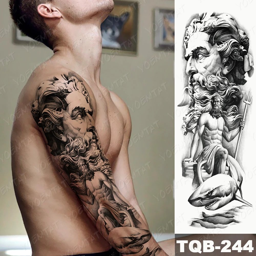Sdrawing Arm Sleeve Tattoo Tiger Palm Lighthouse Waterproof Temporary Tatto Sticker Compass Beach Body Art Full Fake Tatoo Men