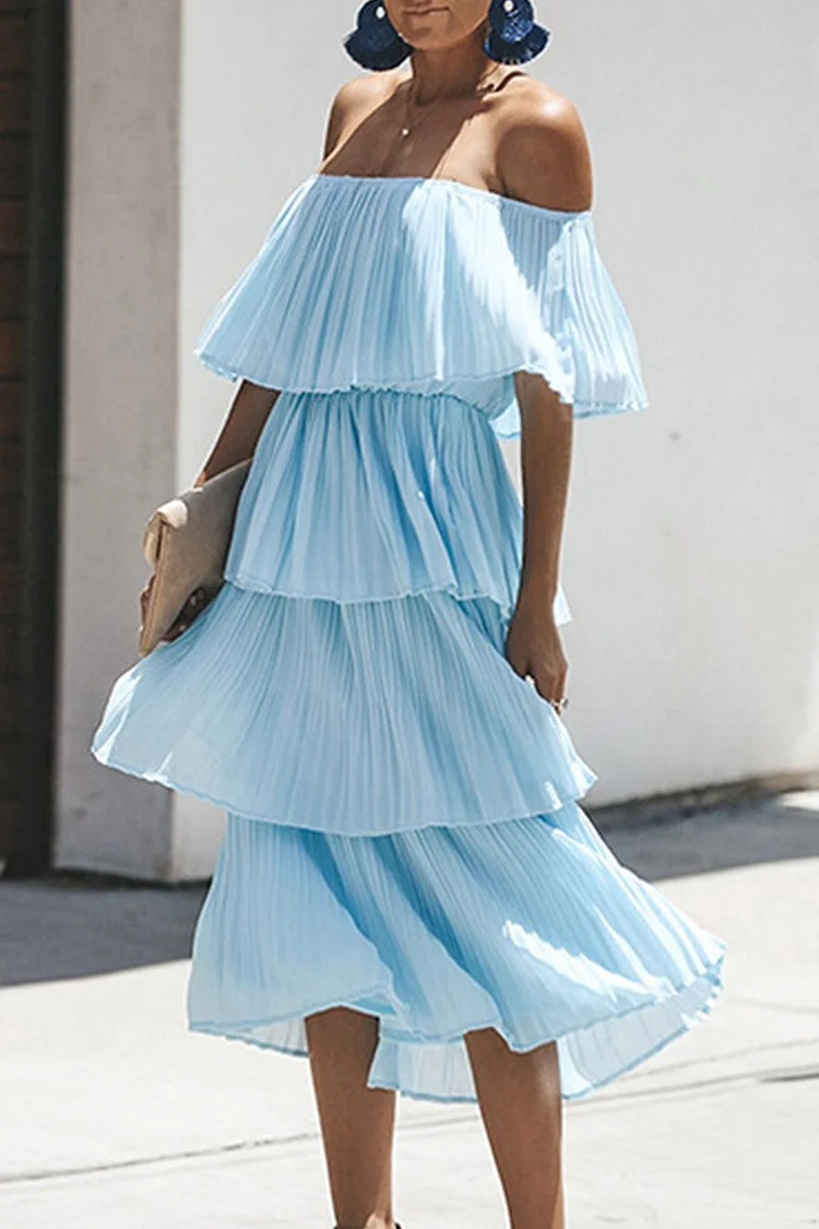 Fashion Sweet Solid Off the Shoulder Cake Skirt Dresses(7 Colors)