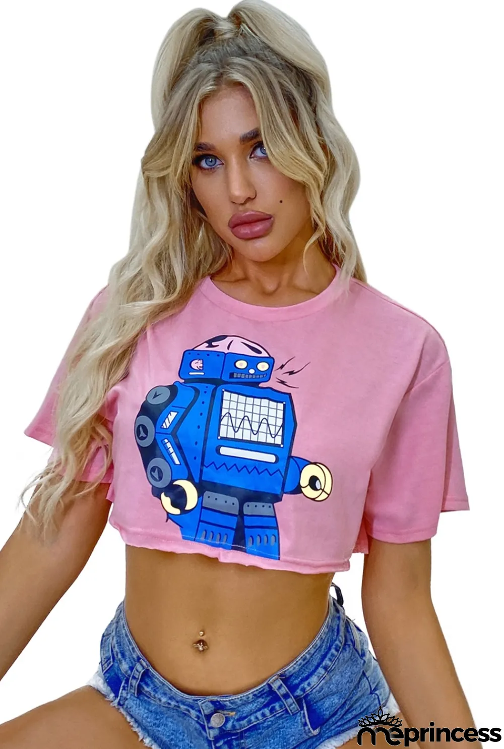 Summer Pink Print Crop Top