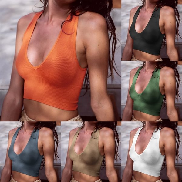 7 Colors Women Crop Top Tanks Deep V-Neck Vest Female Camisole Bra Summer Beach Wear - Shop Trendy Women's Fashion | TeeYours