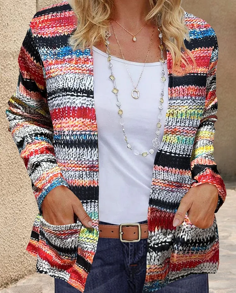 Women's Imitation Wool Printed Casual Cardigan