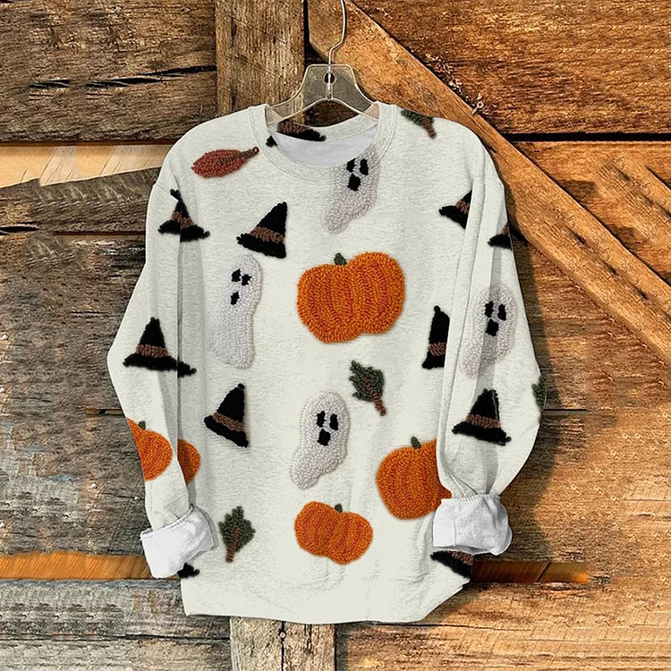 Women'S Halloween Pumpkin Ghost Print Sweatshirt