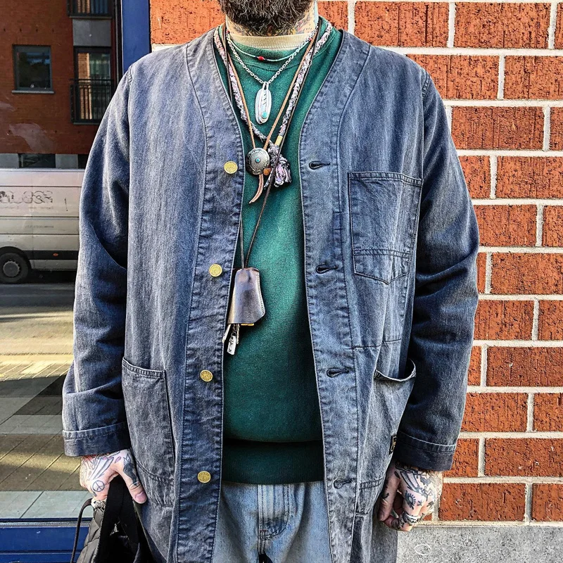 Vintage Navy Single Breasted Midi Jacket