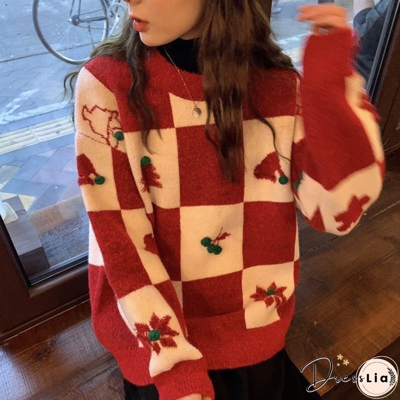 Christmas Plaid Knit Pullover