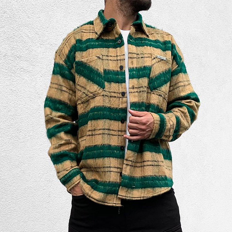 Casual Contrast Check Flannel Men's Jacket