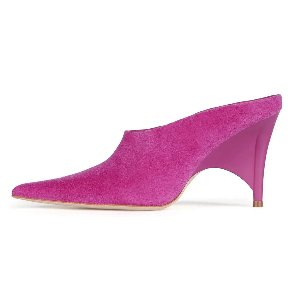 Vegan Suede Decorative Heel Women's Mules Shoes in Magenta