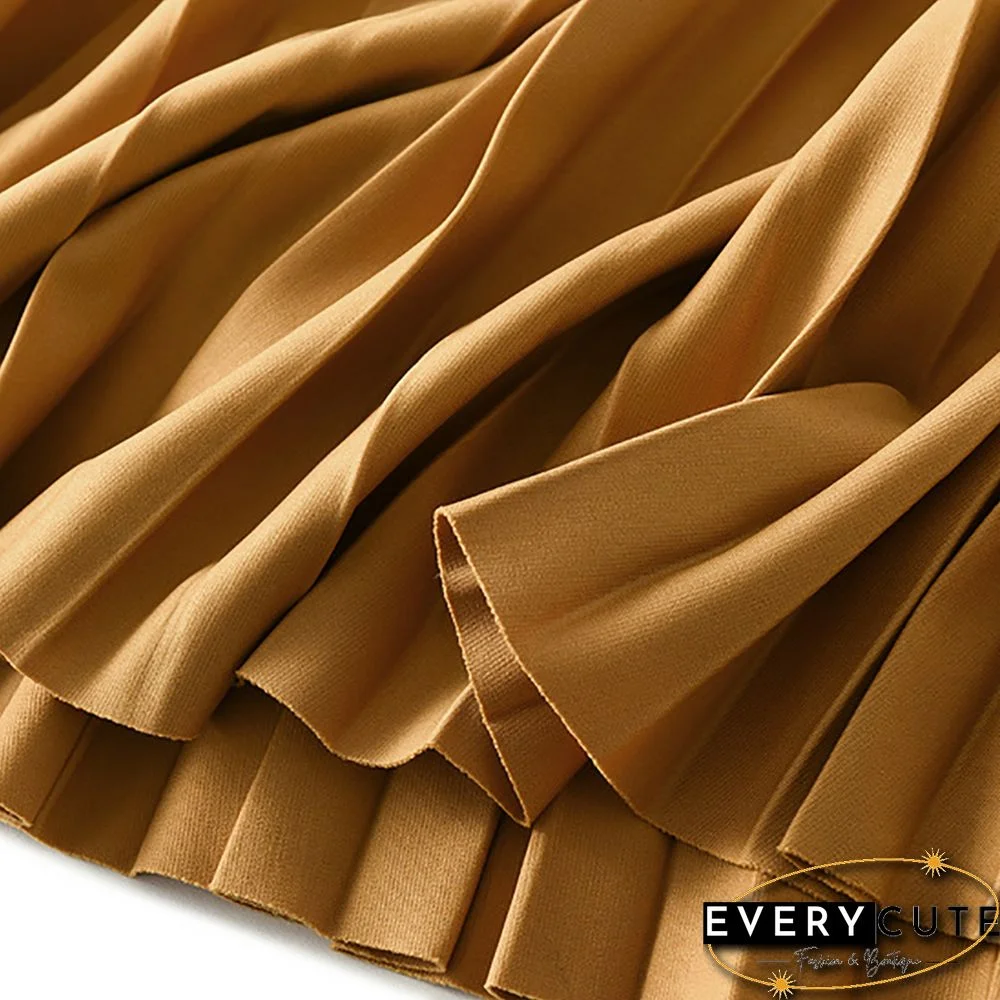 Yellow Drape Pleated High Waist A-line Maxi Skirt