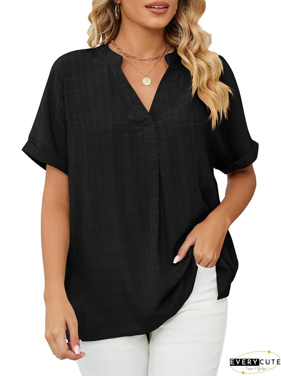 Solid V-Neck Loose Short Sleeve T-Shirt