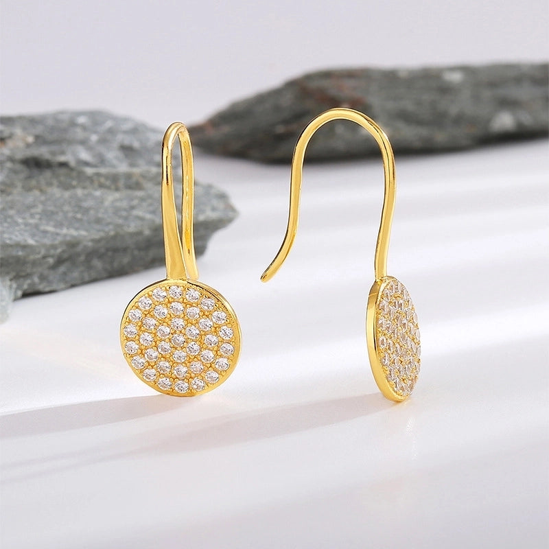 1 Pair 14K Gold Plated 925 Sterling Silver Zircon Round Ear Hook