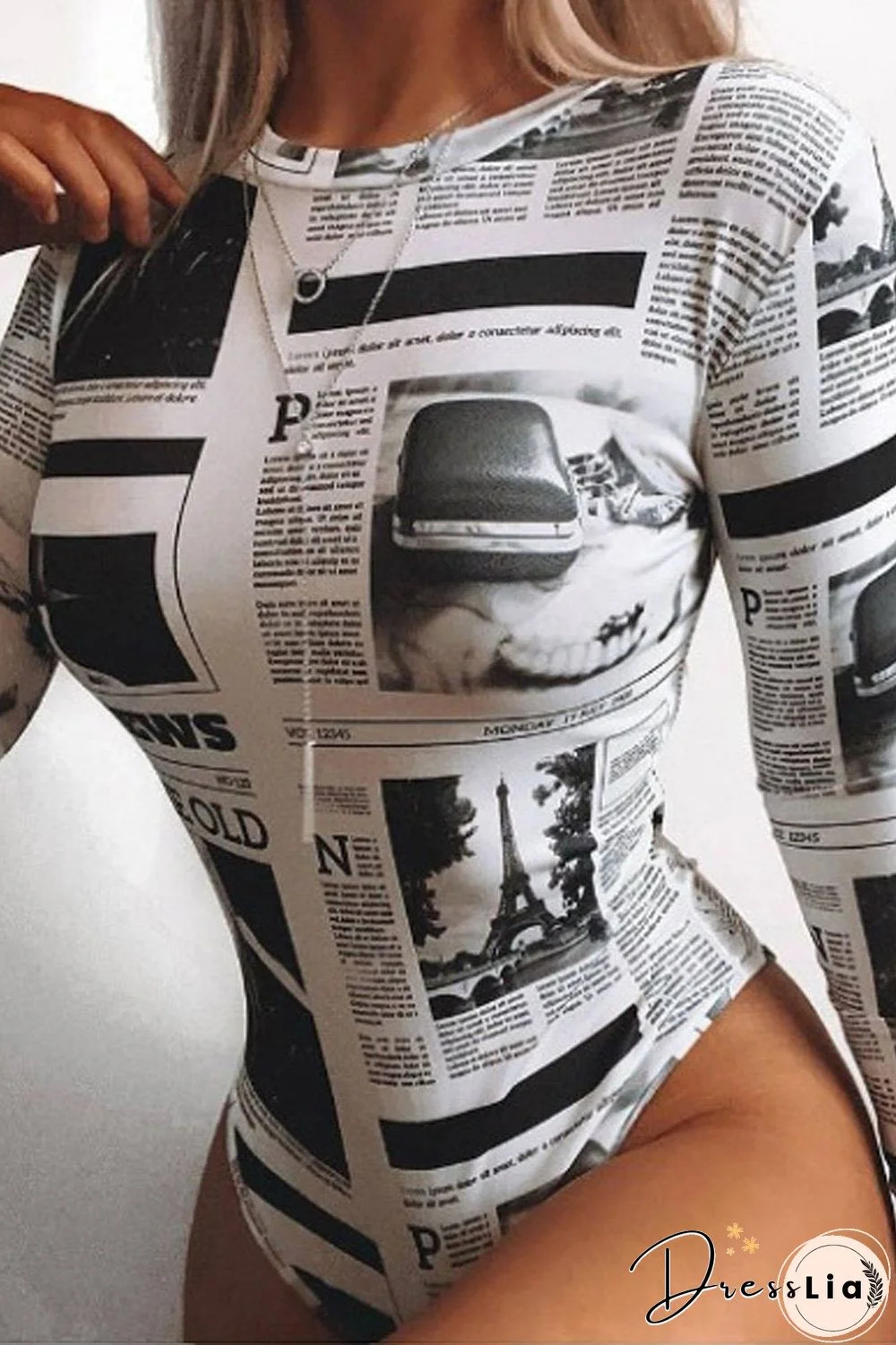 Letter Printed One Piece Long Sleeve Top