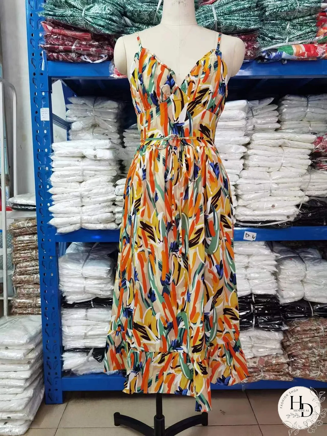 European and American Summer New Women's Printing Ruffle Sleeveless Dress