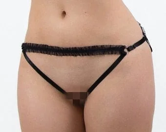 pornhint Pornhint Black Open Crotch Panties- Extreme Bottomless Underpants- Naughty Open Front Bikini- Black Fetish Babydoll Undies- Sexy Slutty Wife Gift