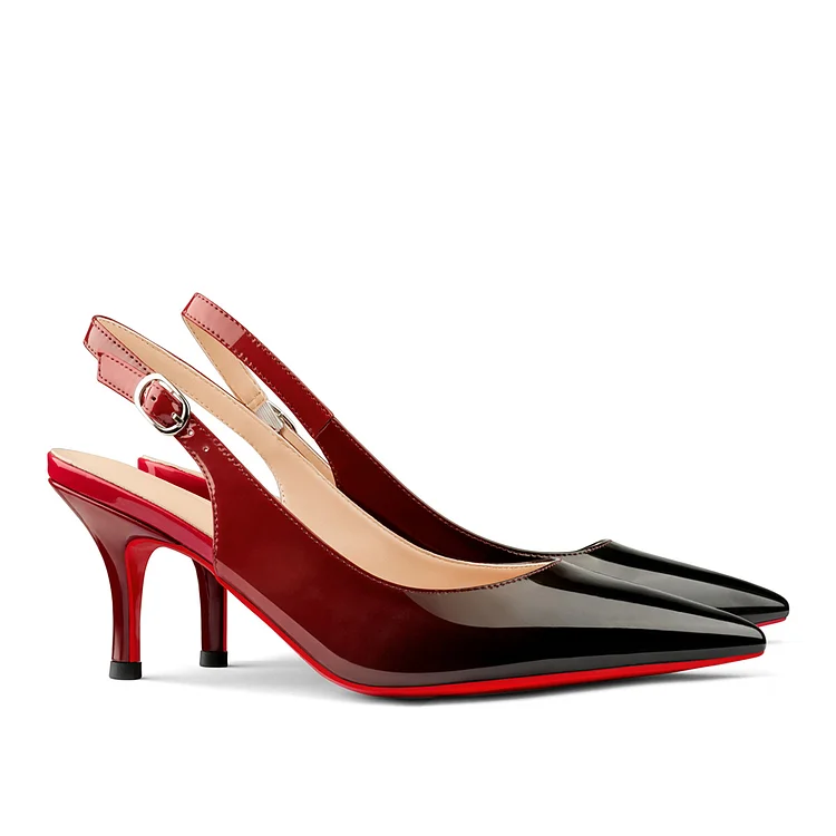 60mm Middle Heels Slingback Pointy Toe Red Bottom Pumps Gradient Color Patent