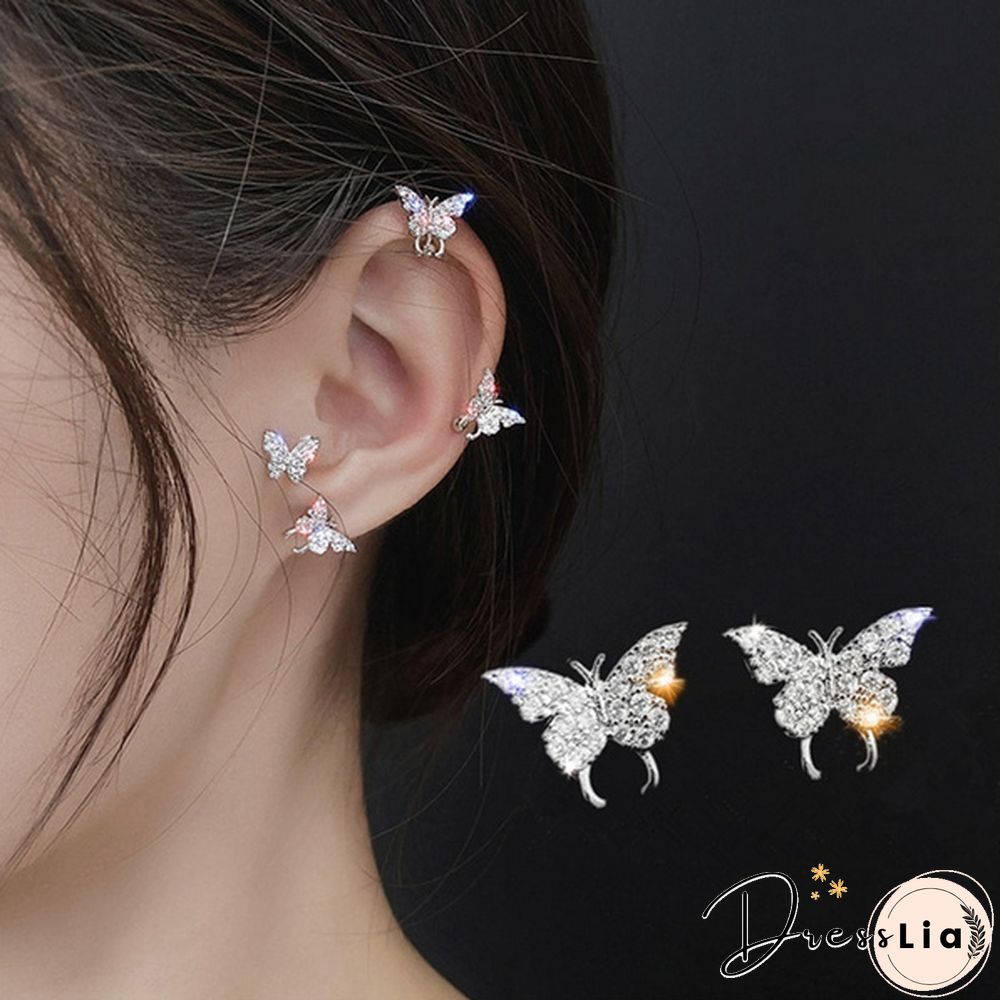 925 Silver Butterfly Earrings No Piercing Ear Clips Female Ear Studs Jewelry