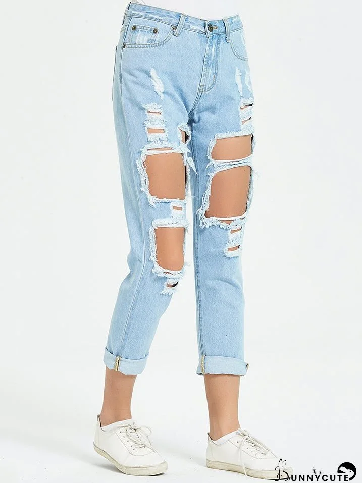 Buttoned Distressed Cropped Jeans