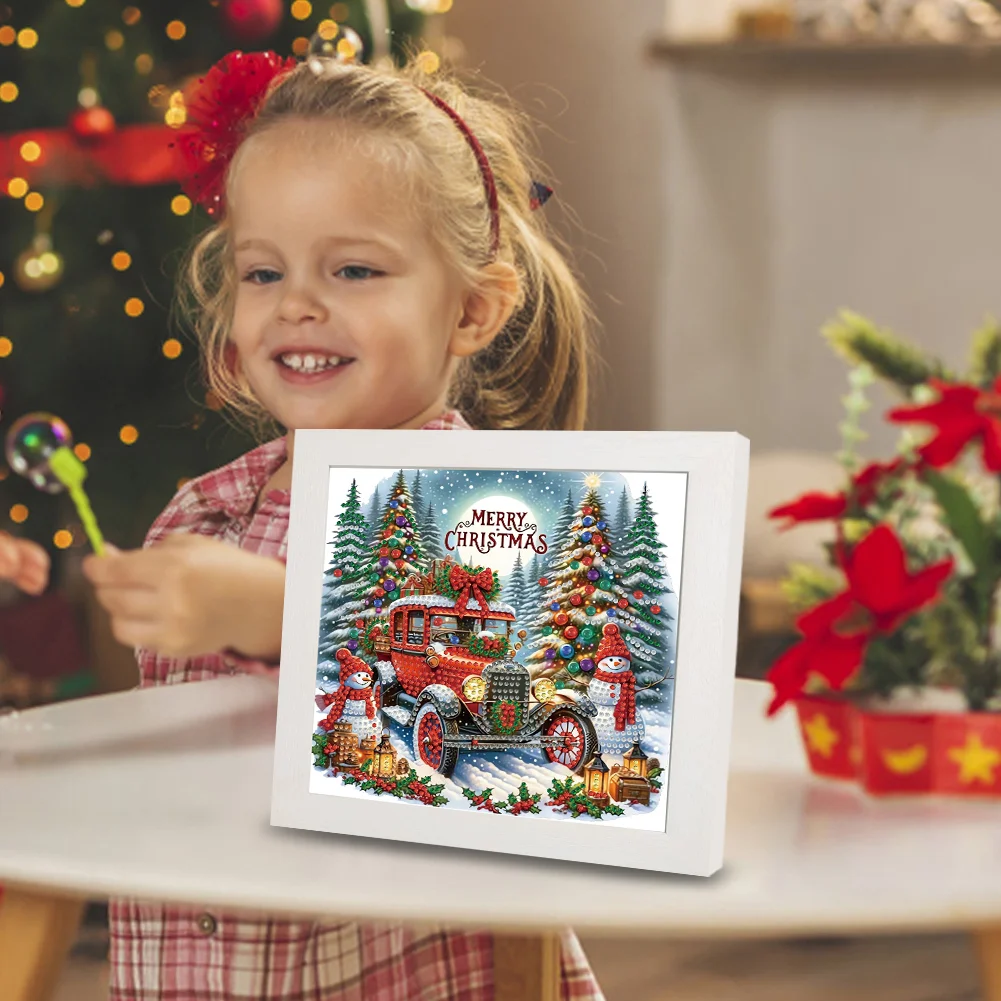 5D DIY Partial Special Shaped Drill Diamond Painting Xmas Car 22.8x22.8cm【With Frame】