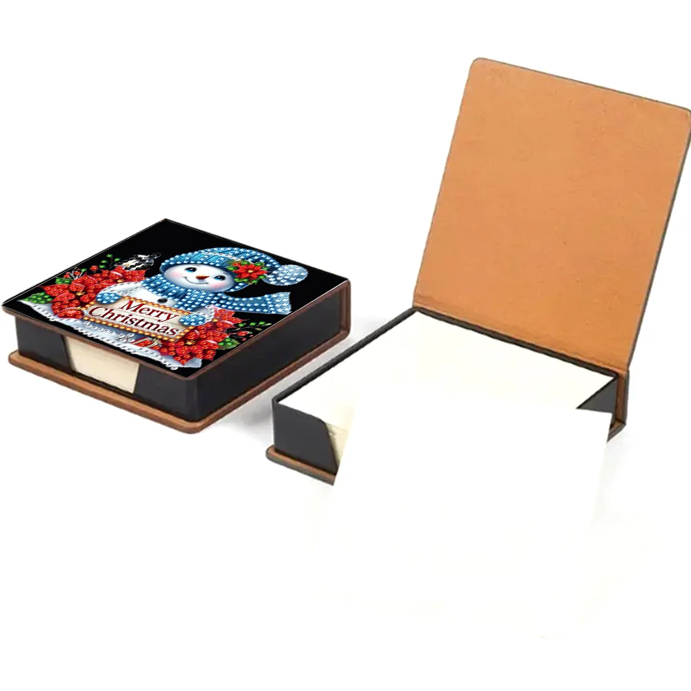 5D DIY PU Snowman Diamond Painting Notecard Box Gem Art Sticky Note Holder