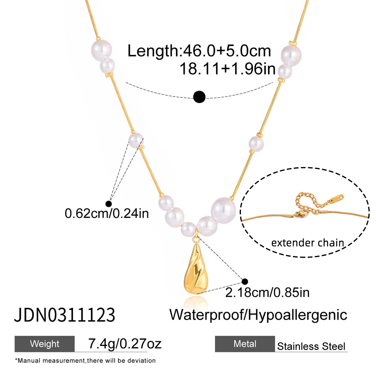 Designer classic water drop pendant pearl necklace understated luxury niche stainless steel jewelry