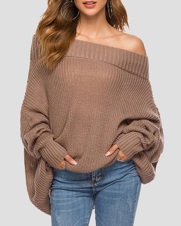 Chunky Knit Boat Neck Batwing Sleeve Sweater - Shop Trendy Women's Clothing | LoverChic