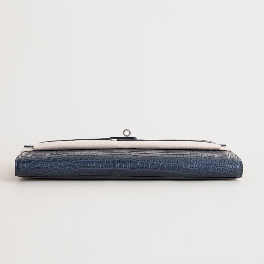 Kelly cut Matte Porosus Crocodile 2Z Blue nuit PHW