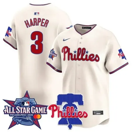 Men's Philadelphia Phillies #3 Bryce Harper Cream 2026 MLB All-Star Jersey
