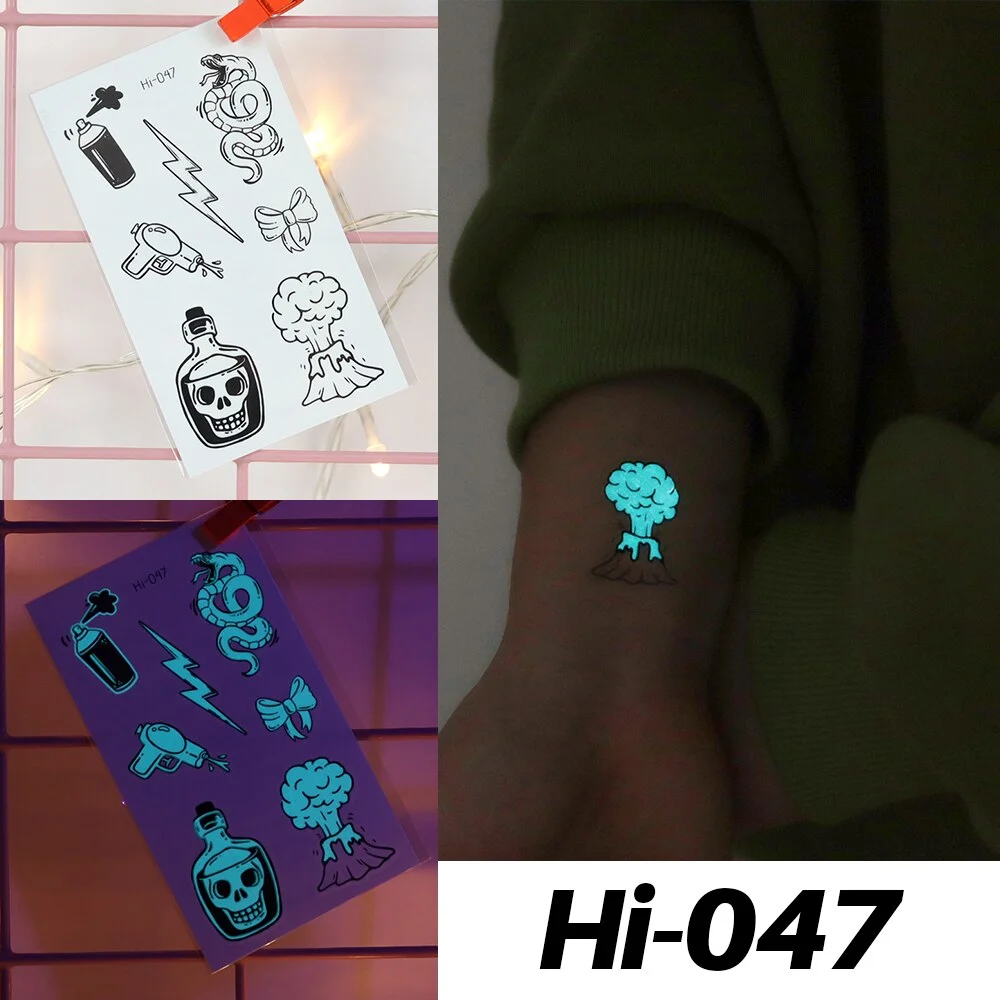 Sdrawing Luminous Glow Tattoo Sticker Snake Deer Glowing Halloween Waterproof Temporary Tatoo Wrist Fake Tatto Body Art Women Men