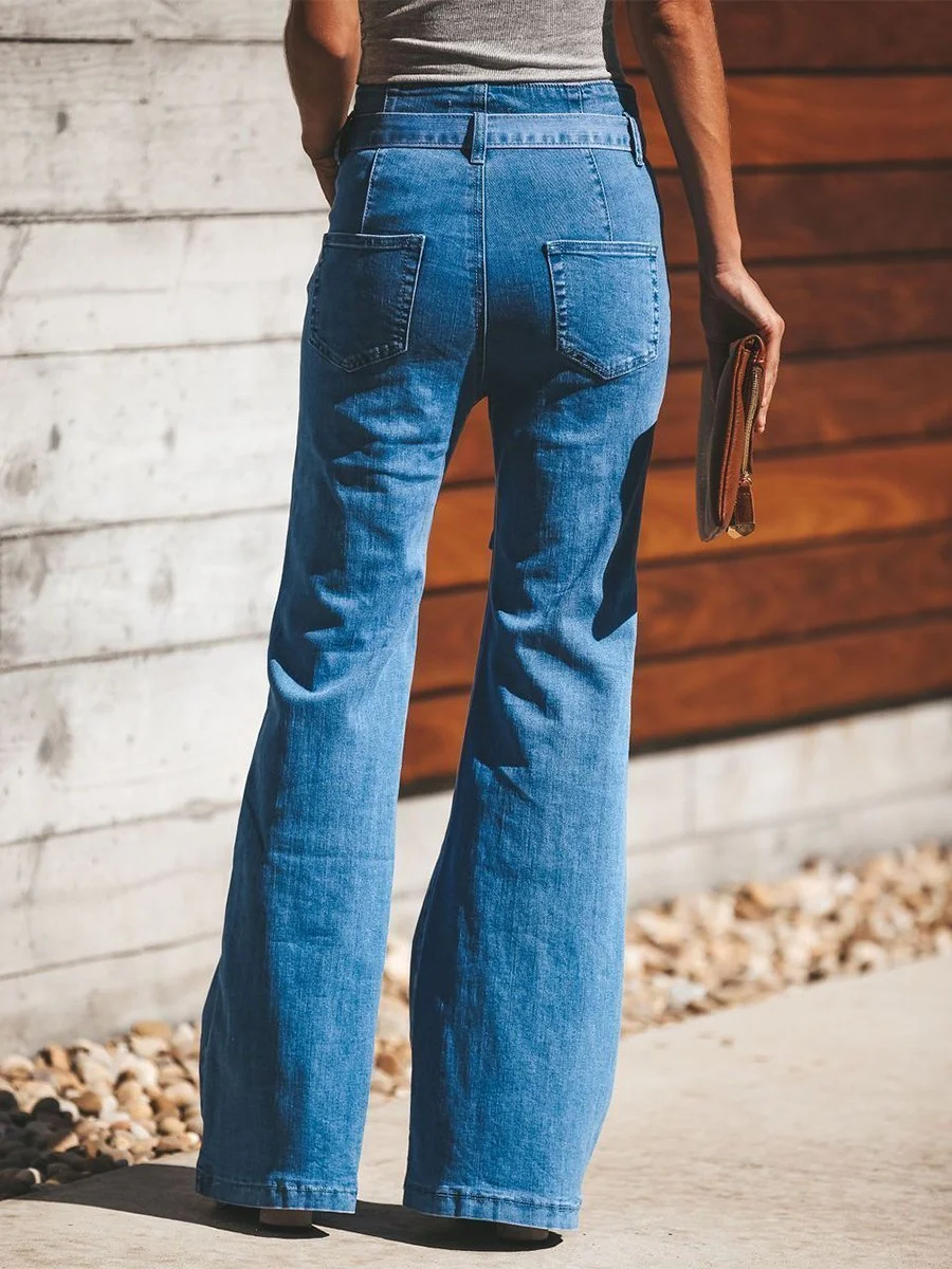 Tie Waist Flare Leg Jeans