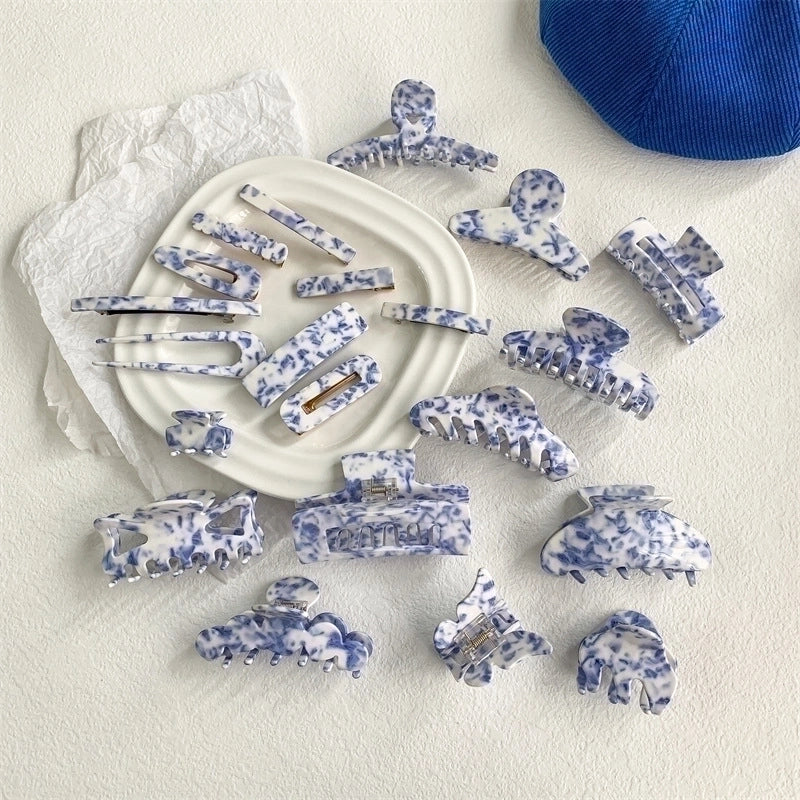 Ethnic Style Blue And White Porcelain Acetic Acid Sheets Stoving Varnish Hair Clip Hair Claws 1 Piece