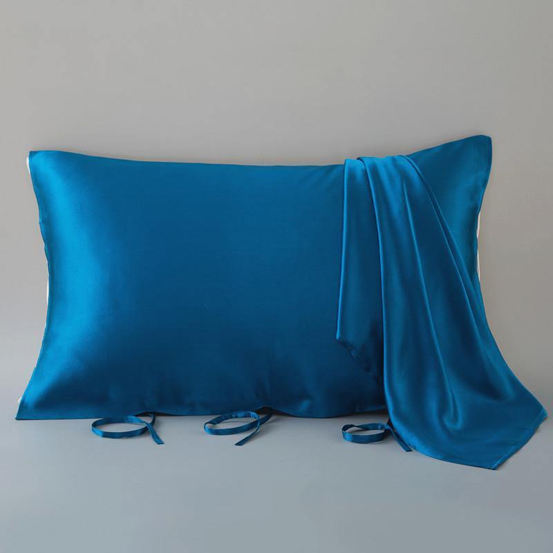 19 Momme Lace-up Travel Silk Pillowcase Blue