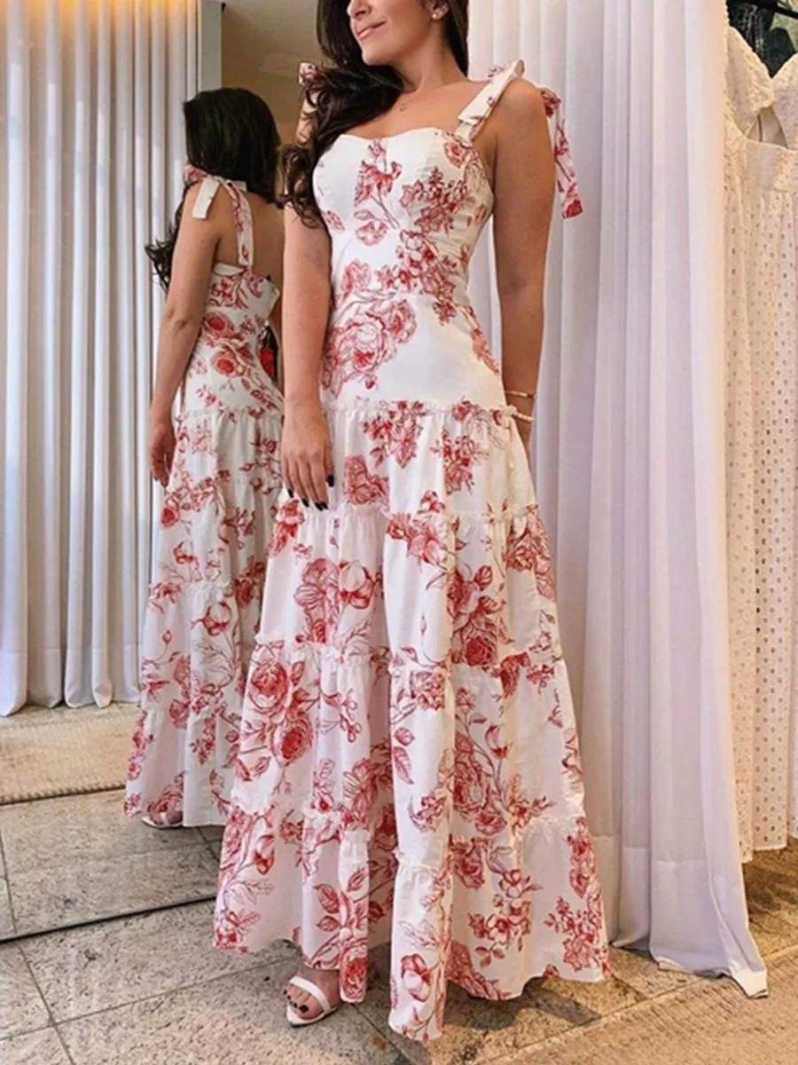 U-neck Sleeveless Print Maxi Dress P16105