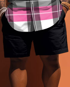 Big Build Men's Pink Plaid Print Short Sleeve Shirt Shorts Set