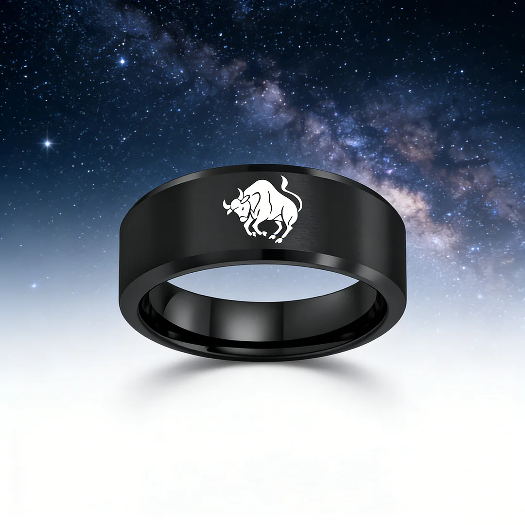 Mens Womens Black Taurus Tungsten Carbide Rings Black Edges and Laser Etched Wedding Bands Comfort Fit 4MM 6MM 8MM