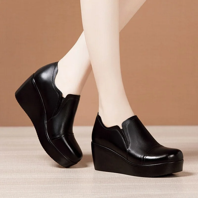GKTINOO High Heel Women Shoes 2022 Women Leather Casual Shoes Breathable Fashion Waterproof Wedges Platform Shoes Women