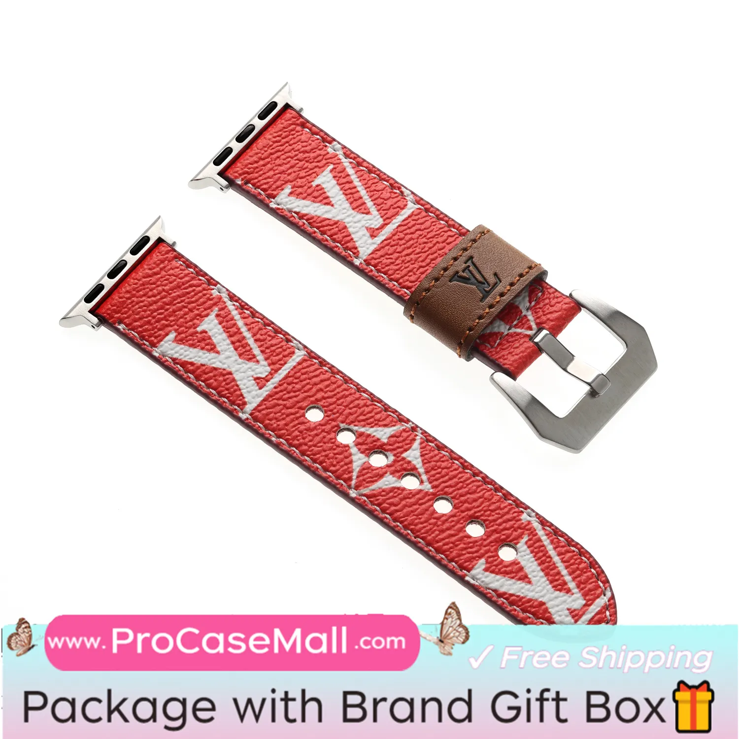 LV Genuine Leather Monogram Canvas Apple Watch Strap Checkerboard Canvas