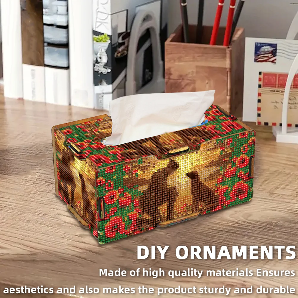 Soldier and Dog Diamond Painting Tissue Box Wood Diamond Art Tissue Storage Box