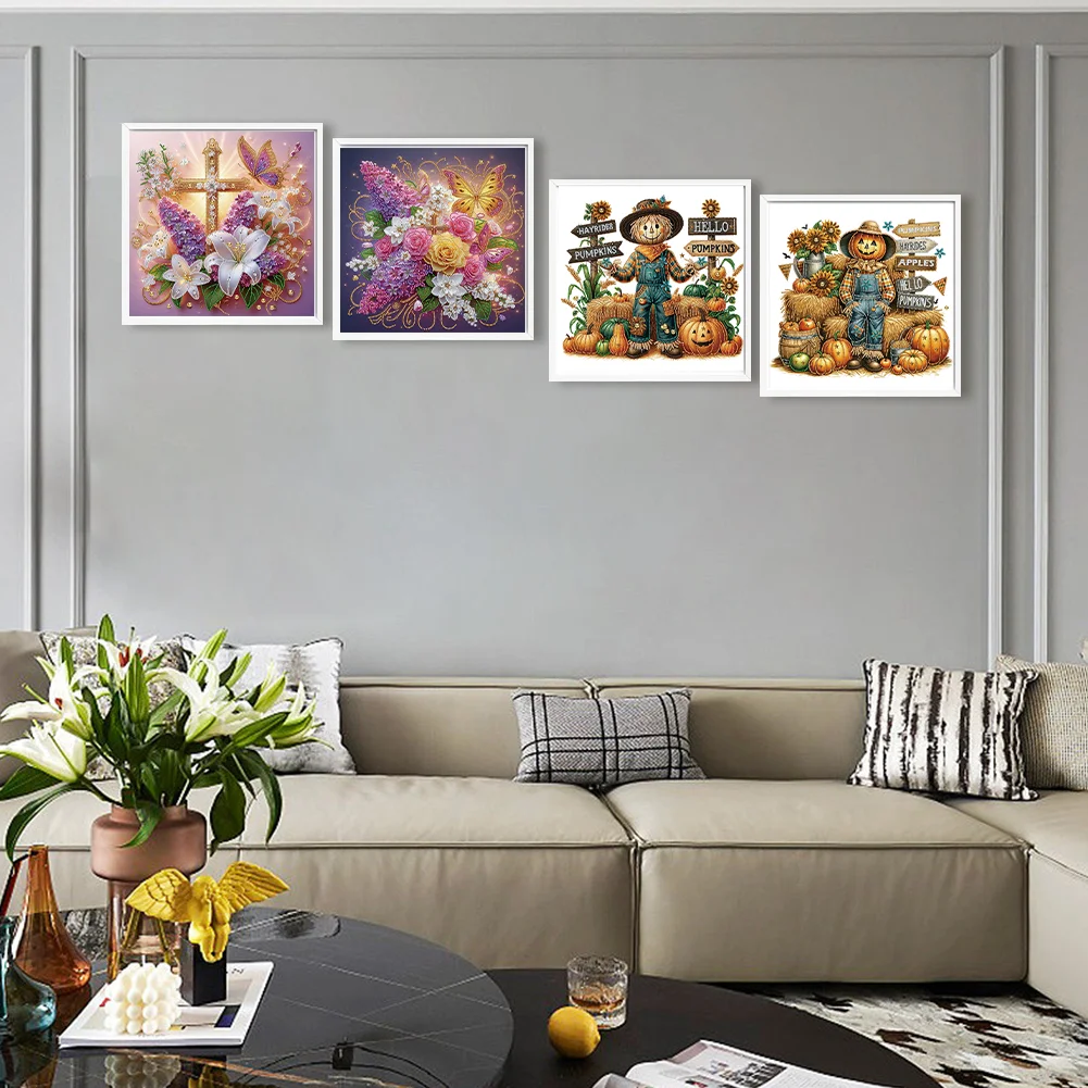 4pcs Diamond Painting - Partial Special Shaped Drill - Scarecrow Cross(Canvas|40*40cm)