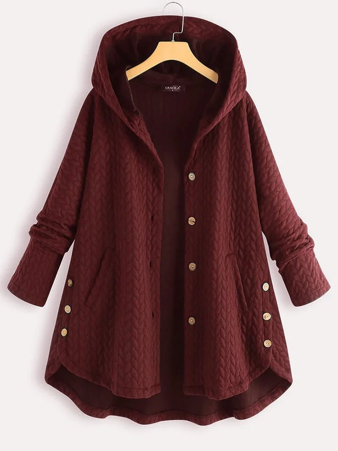 Solid Long Sleeve Hoodie Coats