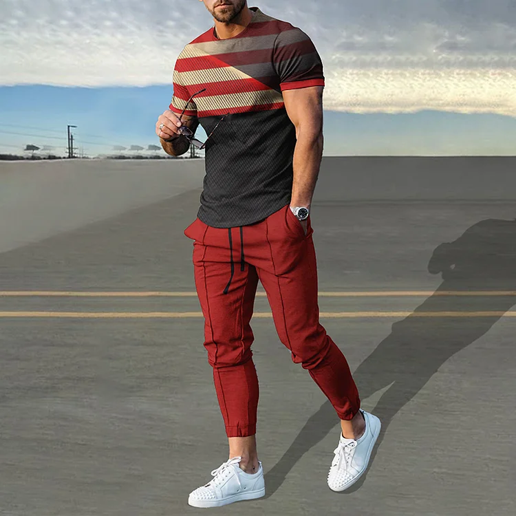 Broswear Gradient Stripe Stitching T-Shirt And Pants Co-Ord