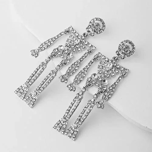 Silver Rhinestone Skeleton Earrings Dangle