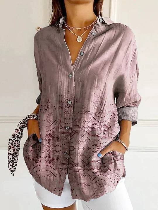 Women's Floral Texture Art Print Casual Cotton Shirt