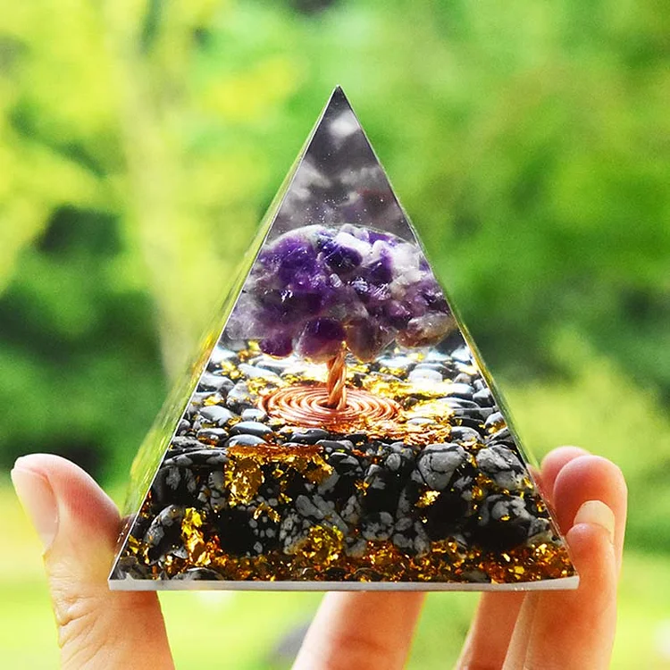 Amethyst Obsidian Healing Orgone Pyramid