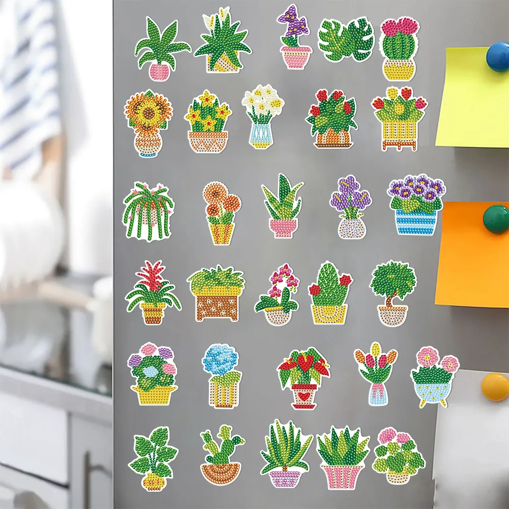 30Pcs DIY Plant Diamond Painting Fridge Magnet Fridge Stickers for Home Decor