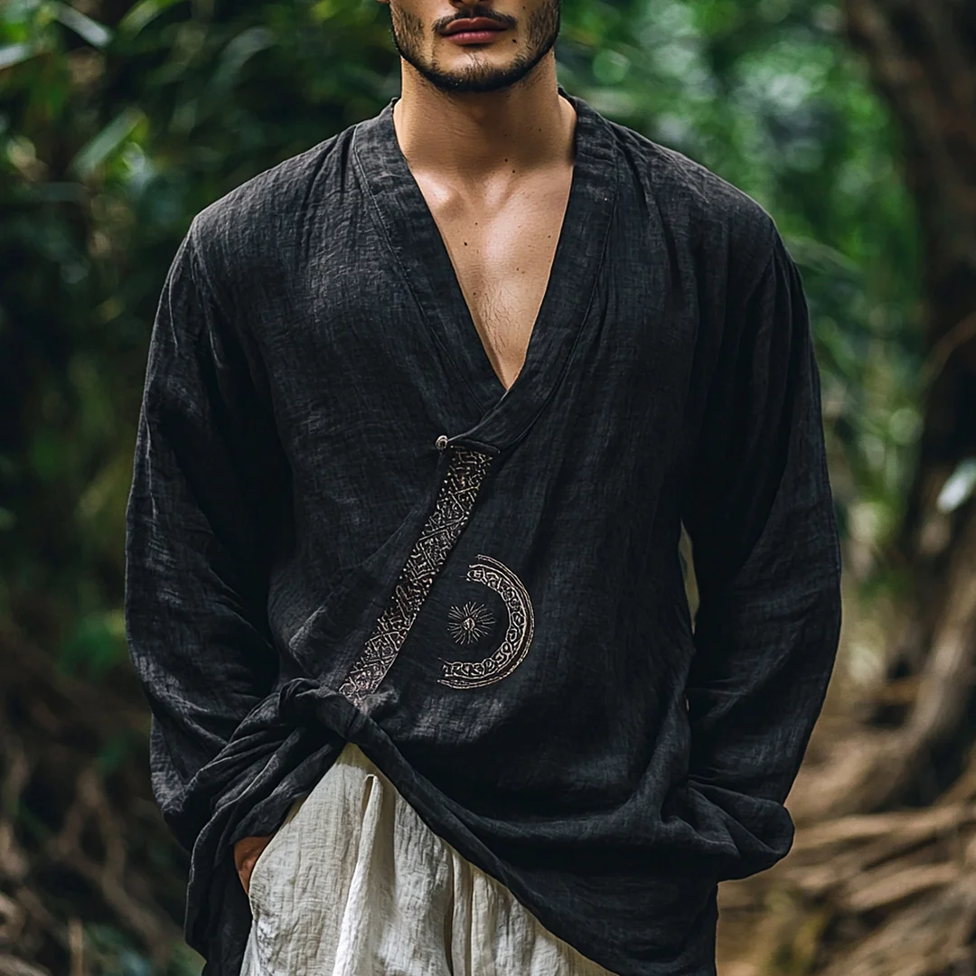 Men's Holiday Solid Color Casual Outdoor Lightweight Long Sleeve Linen Shirt-inspireuse