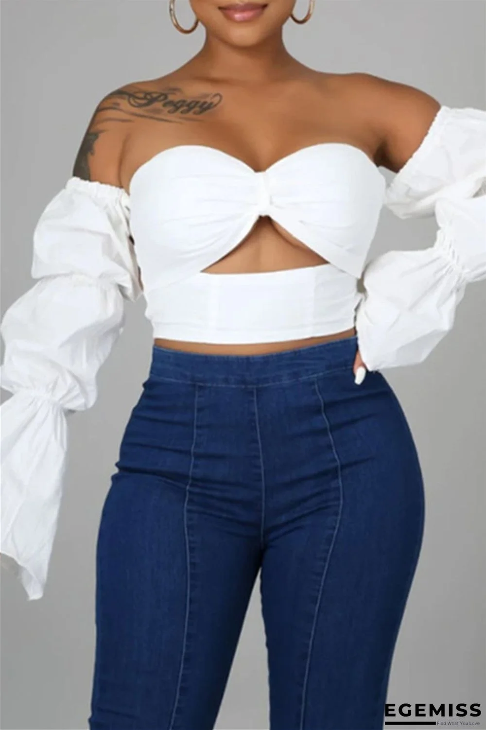 White Sexy Solid Hollowed Out Backless Strapless Tops | EGEMISS