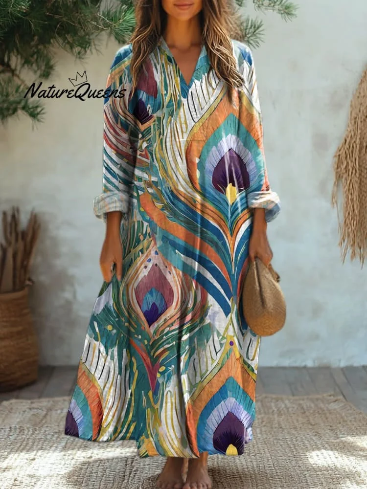 Women's Lovely Feather Art Print Cotton Dress