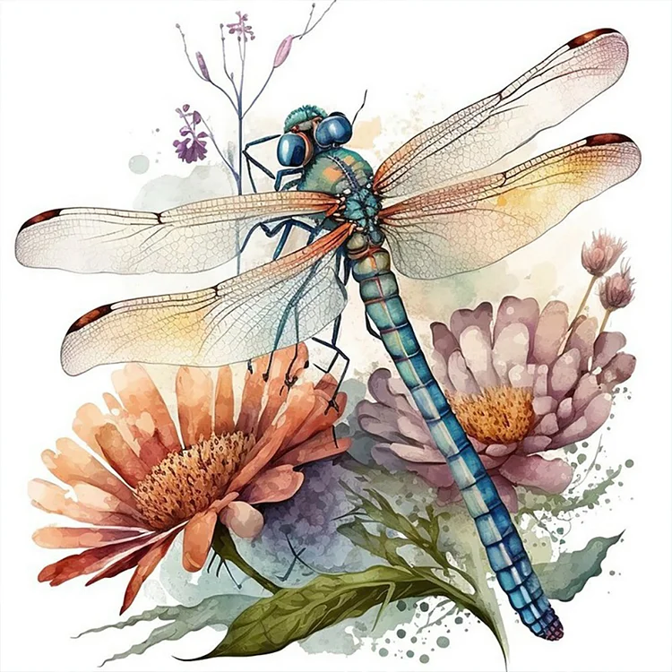 Watercolor Dragonfly 30*30CM(Canvas) Full Round Drill Diamond Painting gbfke