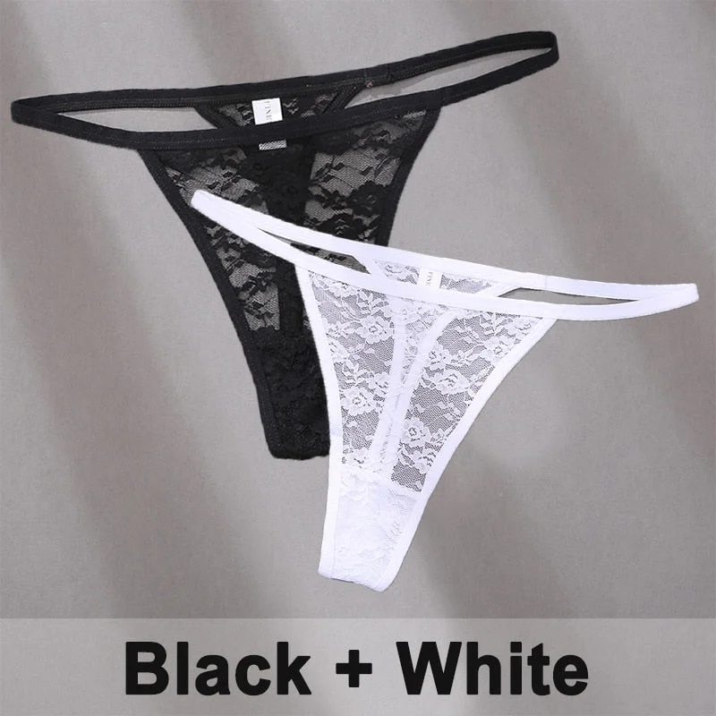 2PCS/Set Women's Underwear Lace Panties Floral Lingerie Woman Panties Sexy Thong G-String Female Pantys Perspective Intimates