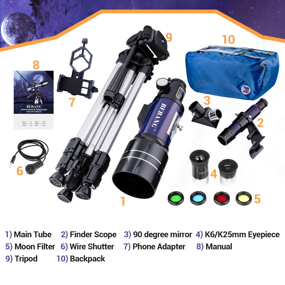 Telescope for Kids Beginners Adults, 70mm Refractor Telescope with Tripod, Astronomy Telescope Gift for Kids
