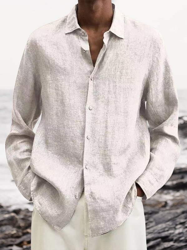 Casual Solid Color Linen Shirt in  mildstyles