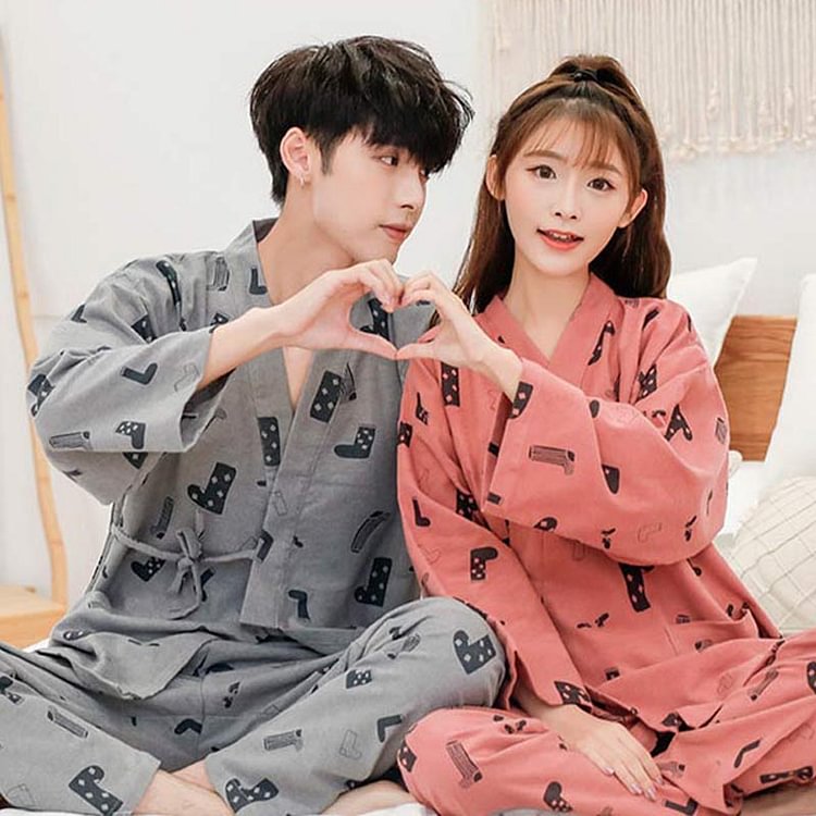 Girlfriend Boyfriend Socks Printed Lace Up Pajamas - Modakawa Modakawa